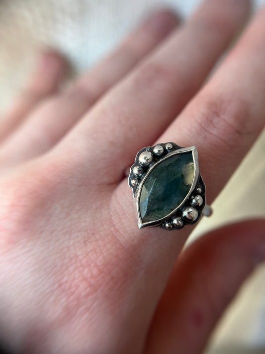 moss agate marquise statement ring