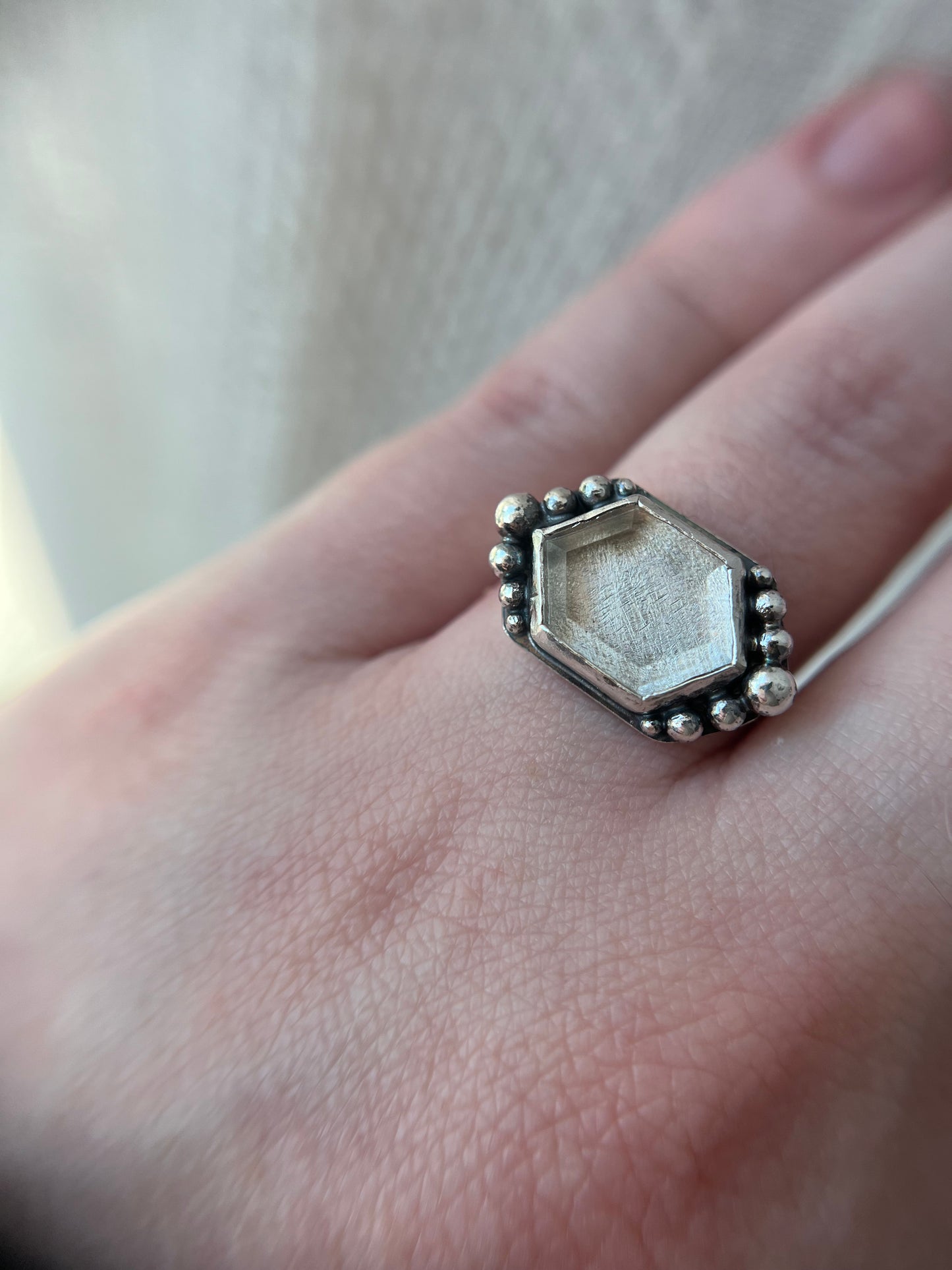 quartz hexagon bezel ring