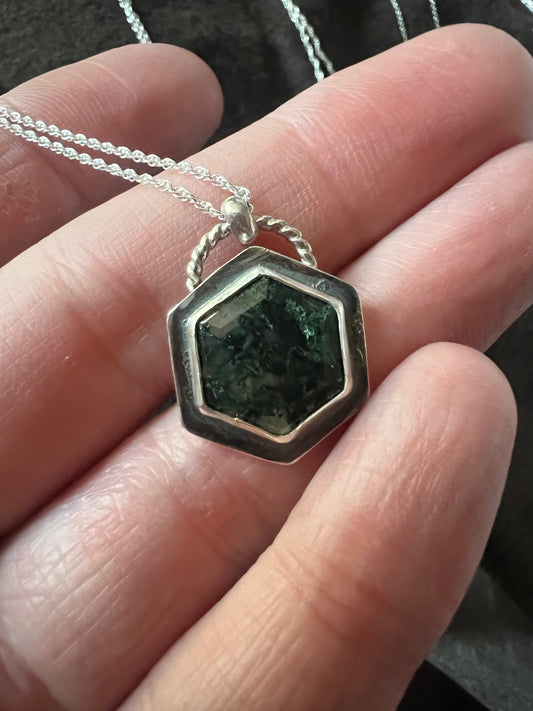 moss agate hexagon necklace