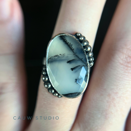 dendritic agate oval statement ring