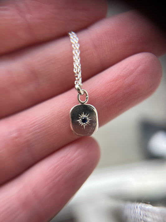 round sapphire micro pendant star necklace