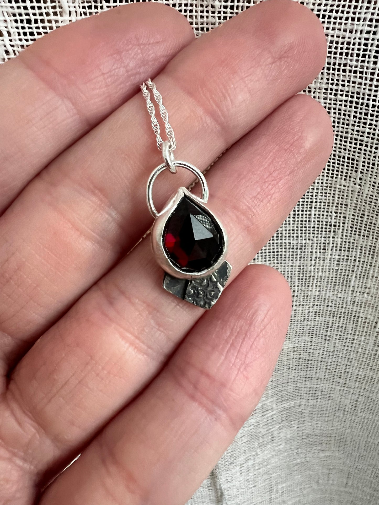 garnet pear rose cut necklace