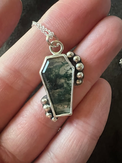 moss agate coffin necklace