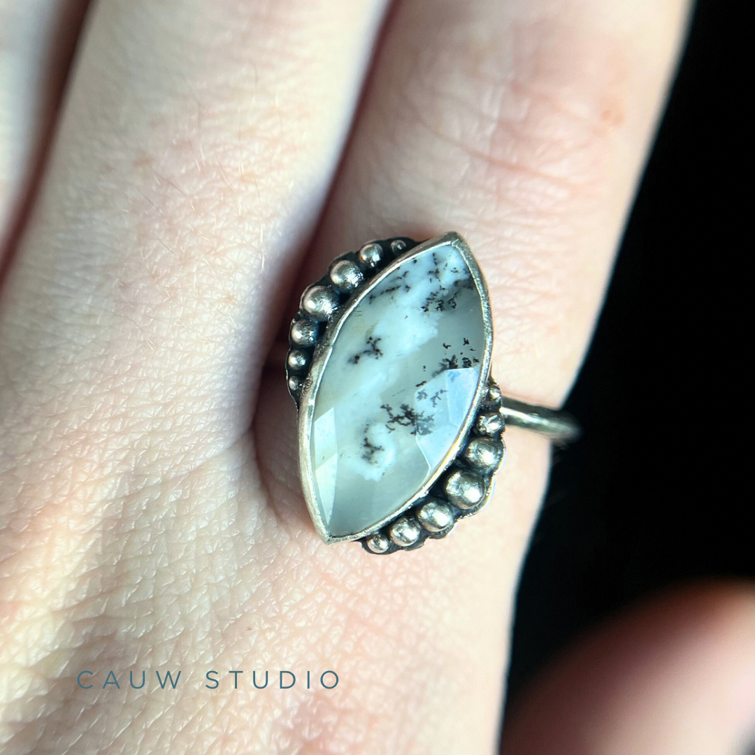 dendritic agate marquise statement ring