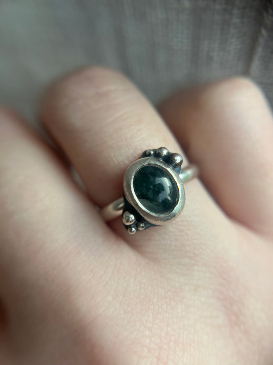 moss agate smooth cabochon ring