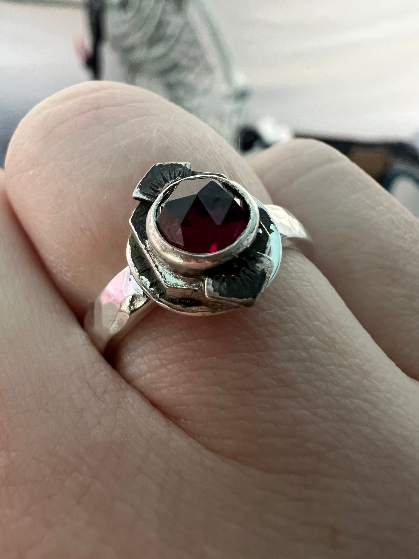 garnet round rose cut ring