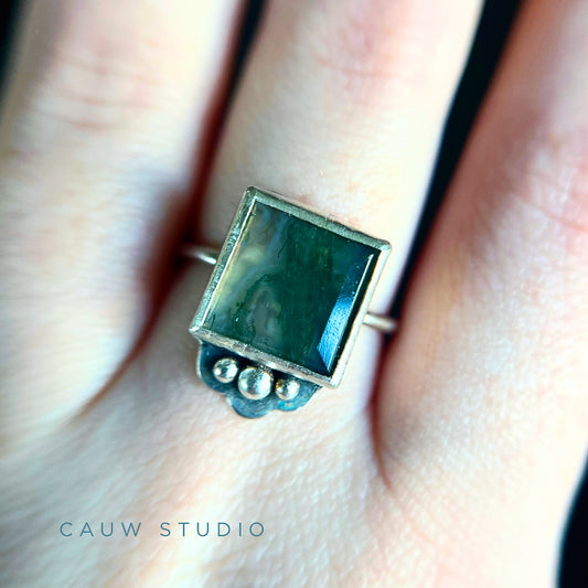 moss agate square ring