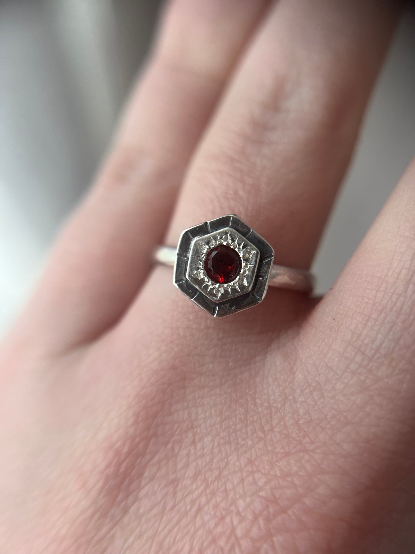 garnet bead hexagon ring