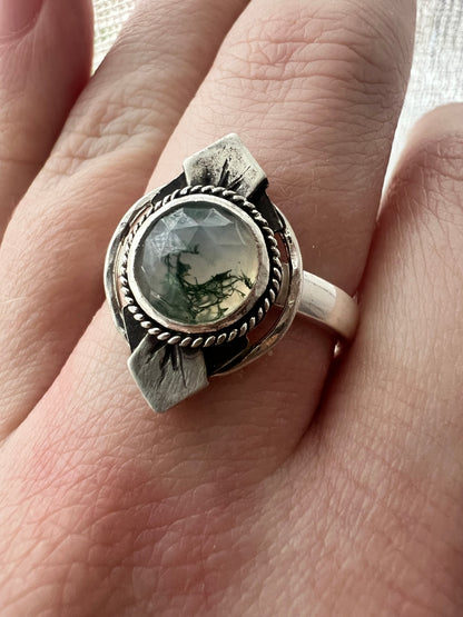 moss agate round statement ring