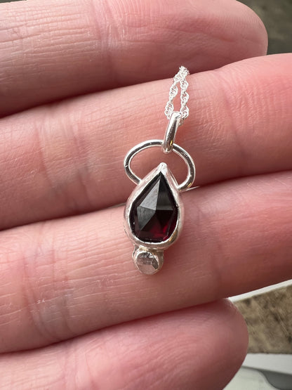 garnet small pear rose cut necklace