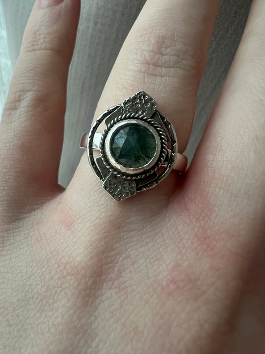 moss agate round statement ring