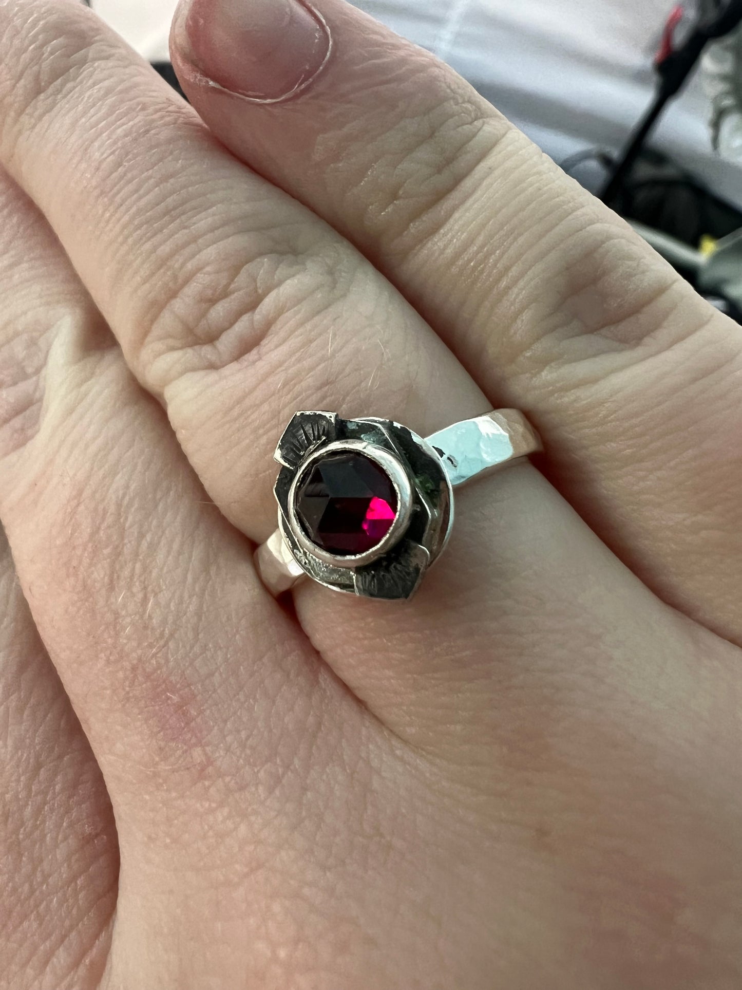 garnet round rose cut ring