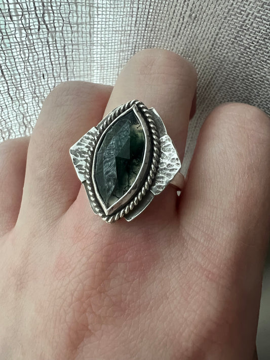 moss agate marquise statement ring