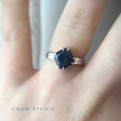 lapis lazuli cushion double prong ring - prototype