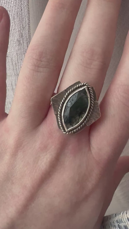 moss agate marquise statement ring