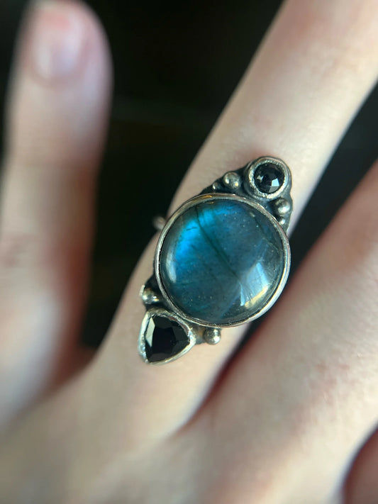 labradorite round statement ring